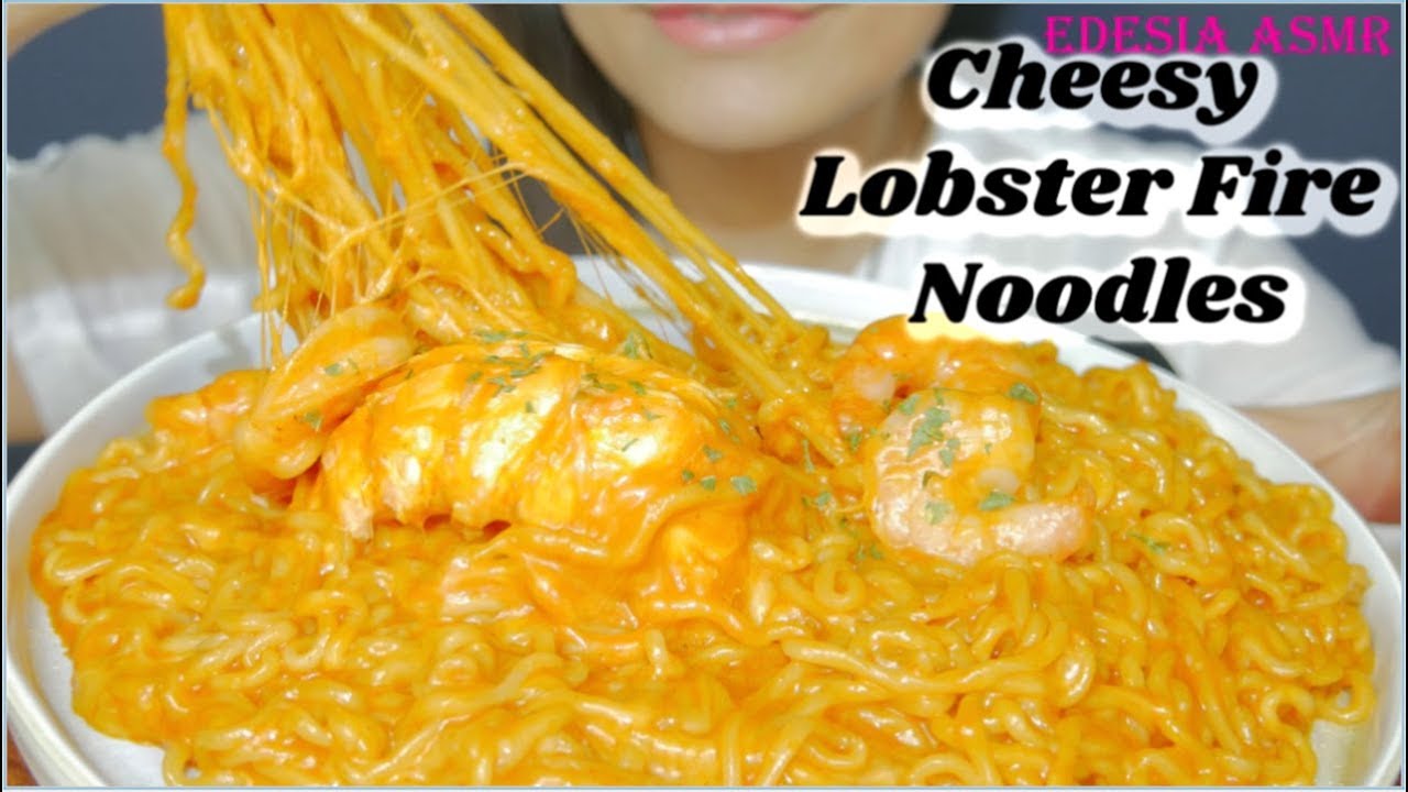 ASMR 咀嚼音🧀Cheesy Lobster Fire Noodles チーズブルダック炒め麺 치즈불닭볶음면 먹방 龍蝦起司火雞麵 *EATING SOUND*