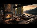 Cozy house ambient on lakeside with lakeshore water sounds and relaxing fireplace helps to relax