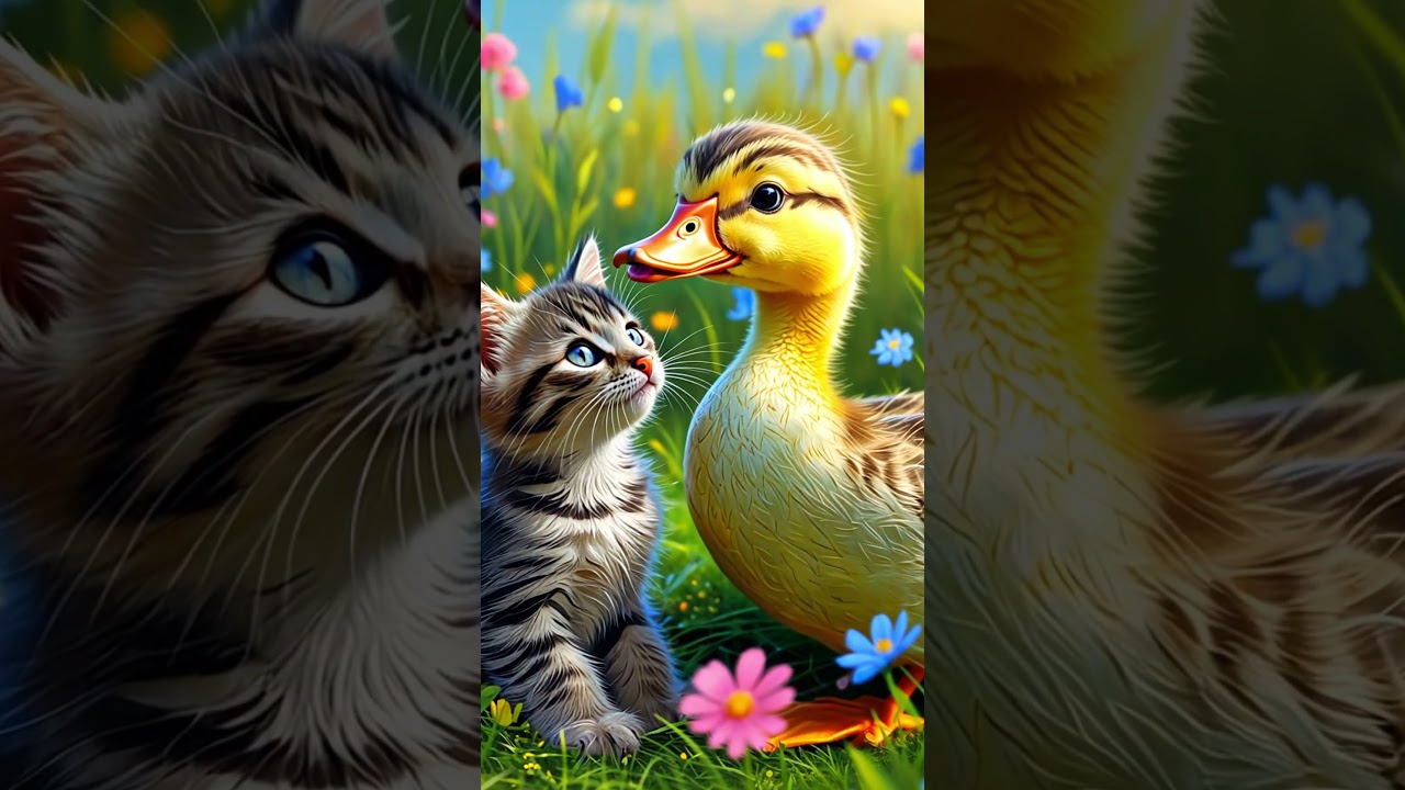 Brave Duckling Rescues a Lost Kitten