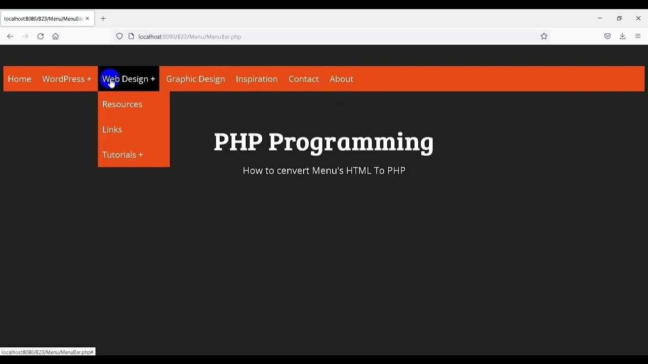 How to convert drop down menu bar in HTML to PHP YouTube