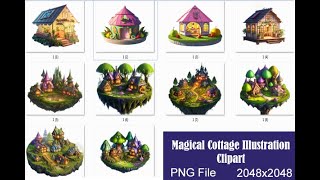 Fantasy Magical Cottage Illustration Clipart Graphic | Fairytale Cottage house tour |