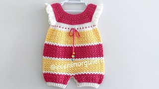 Crochet Princess Baby Romper /Tığ Işi Prenses Bebek Tulumu/Bebek Örgüleri /6 - 12 Ay /Baby Overal Resimi