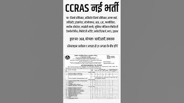 CCRAS || CCRAS Vacancy || CCRAS Recruitment 2025 || CCRAS Bharti || CCRAS Notification || CCRAS News