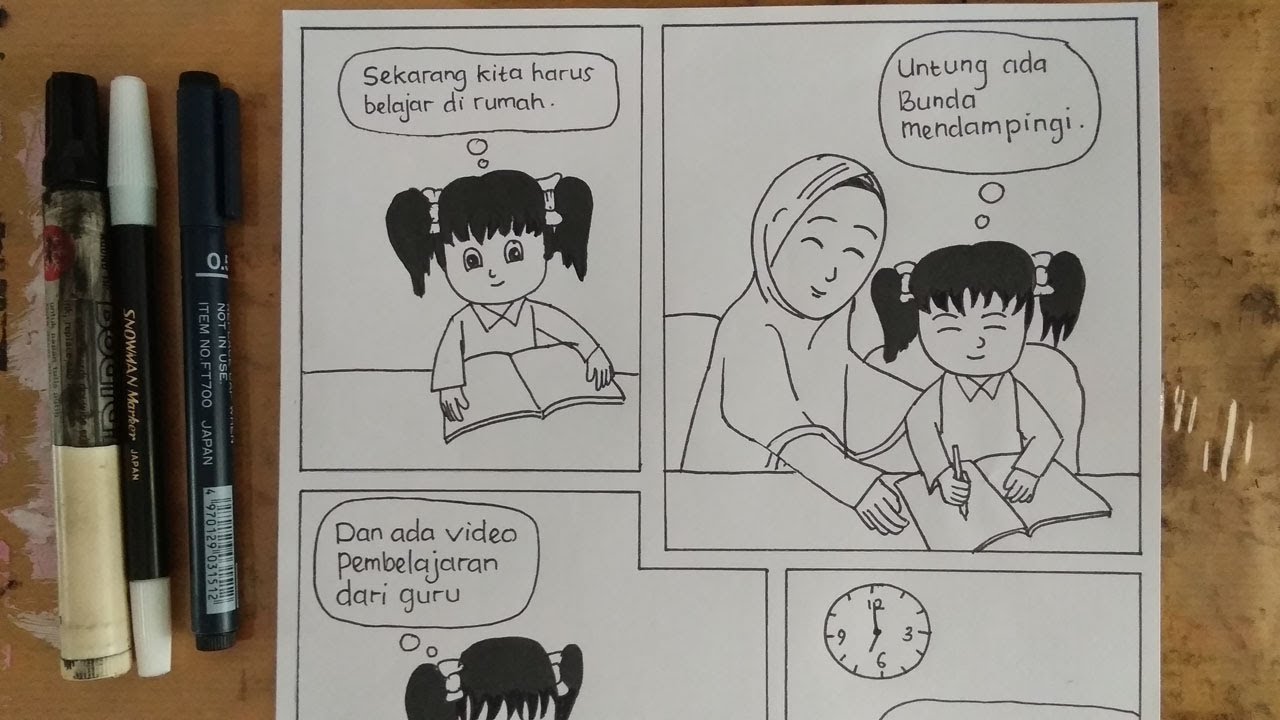 Cara Menggambar Ilustrasi Komik Tentang Belajar Di Rumah - YouTube