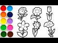 Como Dibujar y Pintar Flores Paso a Paso 🌹🌷🌻🌸 Dibujos Faciles Para Niños | FunKeep Art