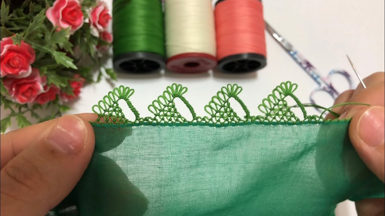 Yeşil düz yazmaya en güzel iğne oyası modelleri