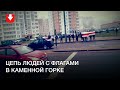 Люди стали в цепь с флагами в Каменной горке