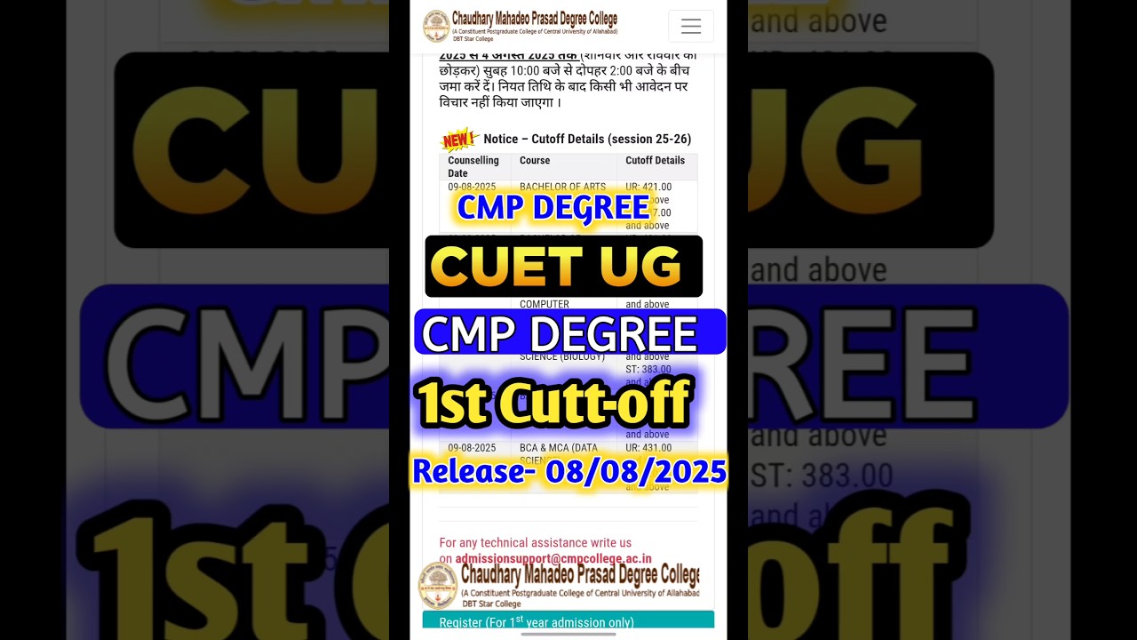 🔥 CMP Degree College 1st Cutoff CUET UG 2025 Released |08 August  