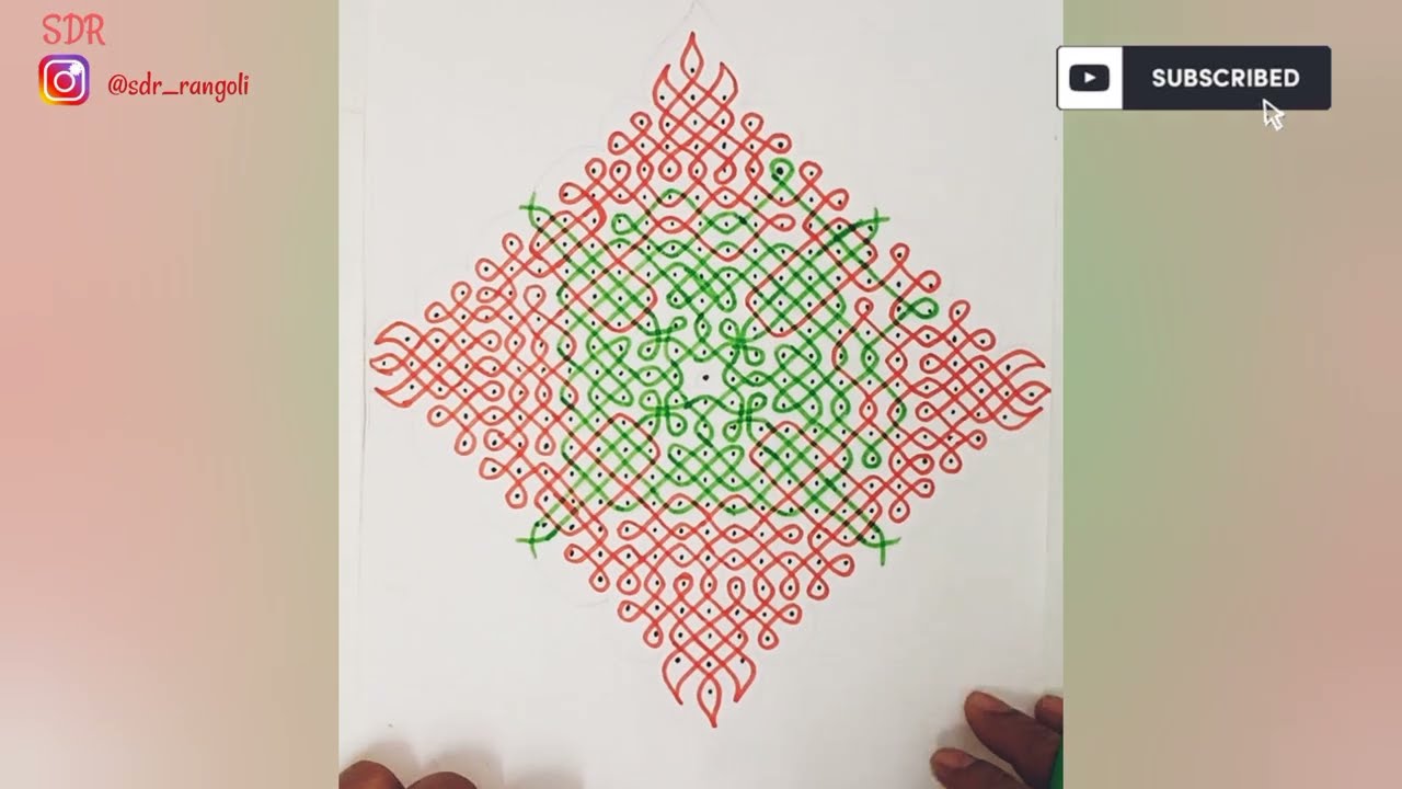 Beautiful 25 - 1 Straight Dots Chikku Designer Rangoli || Easy and Simple Sikku Kolam || SDR Rangoli