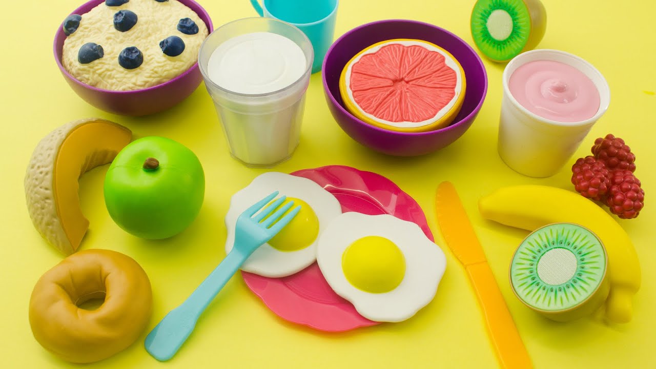 Learn names of breakfast food Kitchen toy playset with toy dishwasher