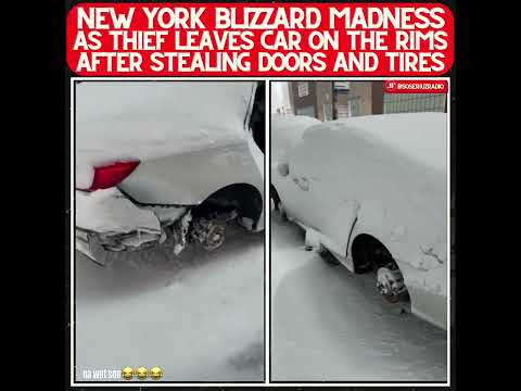 NEW YORK THIEVES TAKE DOORS AND TIRES LEAVING CAR ON THE RIMS IN A BLIZZARD!