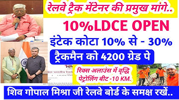 ट्रैकमैन की प्रमुख मांगे-10% LDCE OPEN/ 4200 ग्रेड पे/शिव गोपाल मिश्रा रेलवे बोर्ड को लिखे पत्र..
