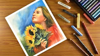 Oil pastel drawing  girl with flower- Step by step | how to draw face with oil pastel screenshot 5