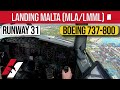 Landing at Malta Luqa Airport Boeing 737-800 Cockpit View [4K]