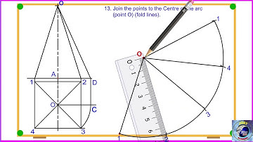 How to draw surface development of a square pyramid  | Bottom opened |