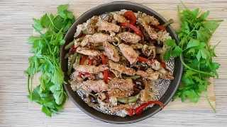 Рис с овощами и курицей в соусе терияки