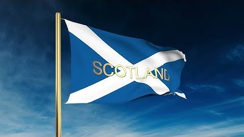 4K Scotland flag slider style with title. Waving in the wind with cloud background animation Stock