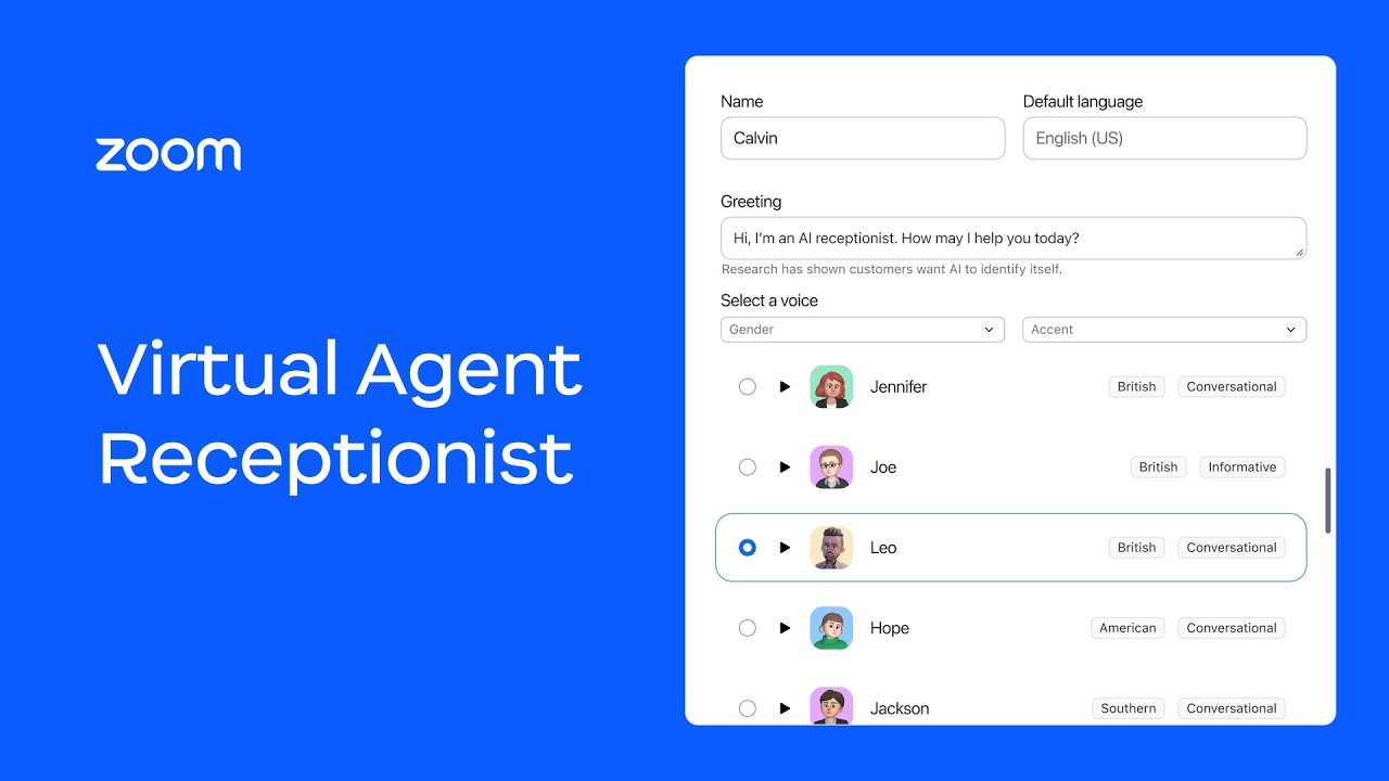 Zoom Virtual Agent Receptionist Onboarding Demo