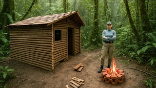 Building a Survival Log Cabin House in the Larch Woods | Start to Finish ASMR