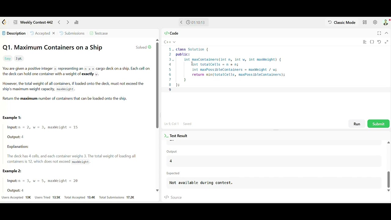 Q1. Maximum Containers on a Ship #leetcode_contest_solution #leetcode ...