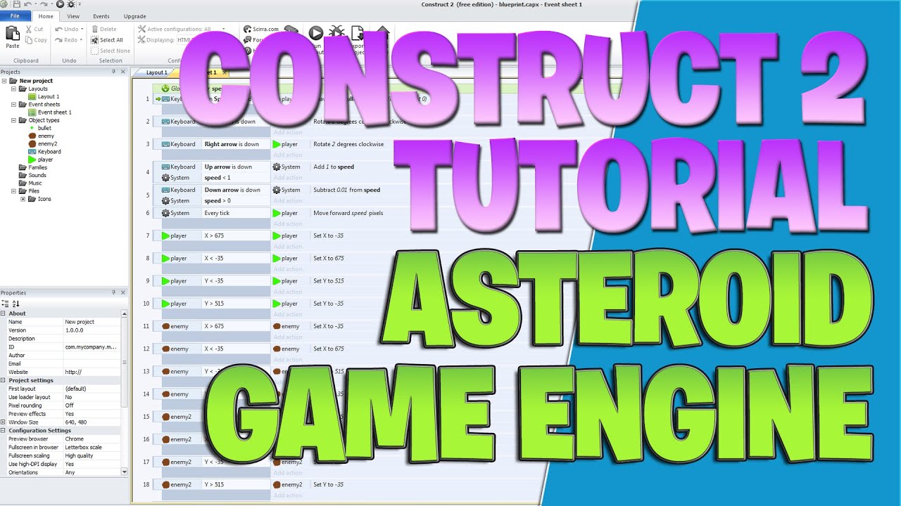 Asteroid game engine - Construct 2 Tutorial - YouTube
