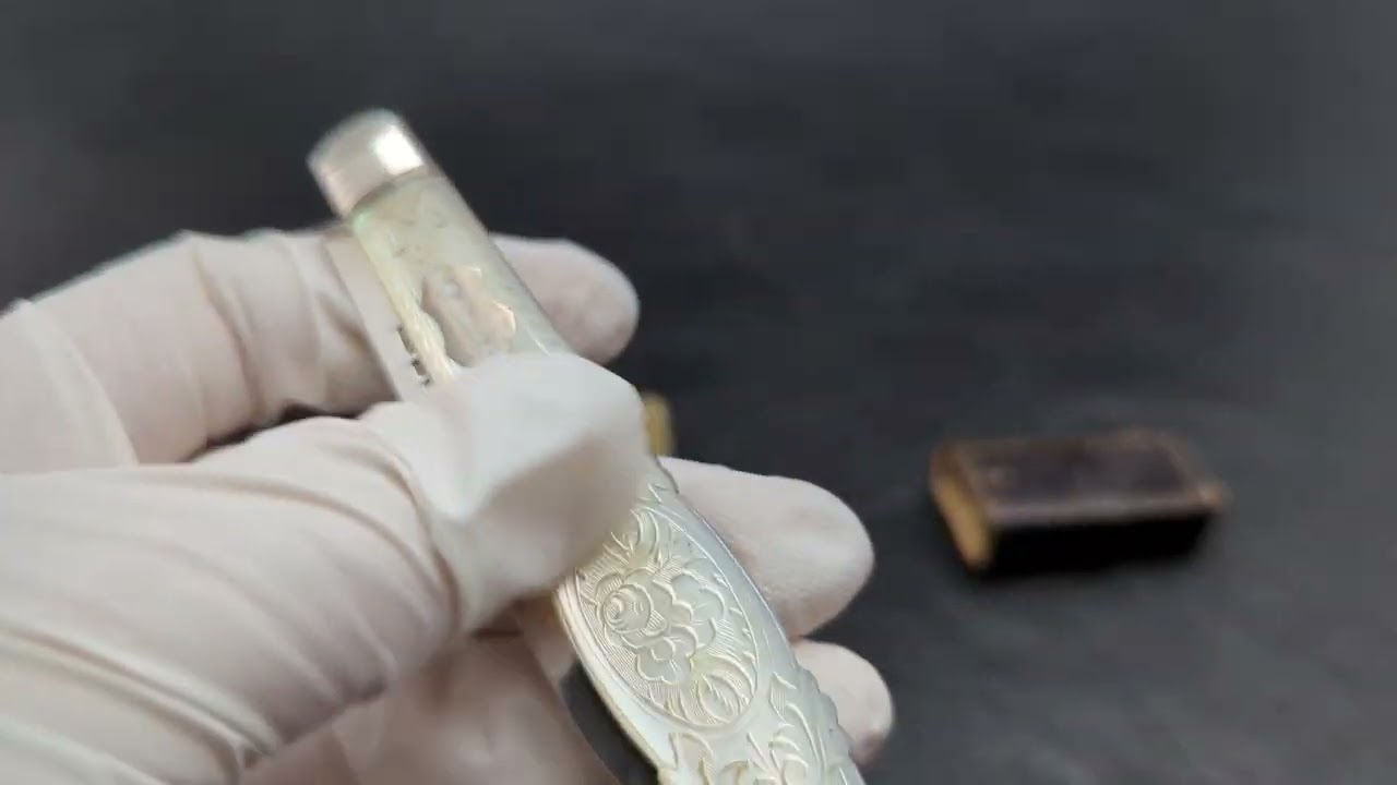 1890年 英国アンティーク 白蝶貝ハンドル 純銀ブレード ペンナイフ