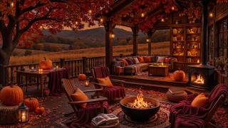 Soft Jazz on a Fall Farm Porch 🎃 | Crackling Fireplace, Pumpkin Glow & Peaceful Night screenshot 1