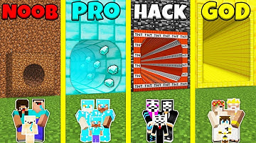 Minecraft Battle: NOOB vs PRO vs HACKER vs GOD: TUNNEL HOLE BASE HOUSE BUILD CHALLENGE / Animation