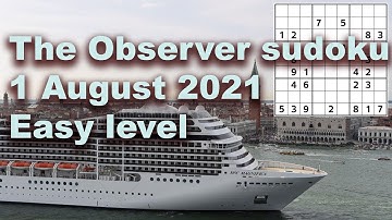 Sudoku solution – The Observer sudoku 1 August 2021 Easy level