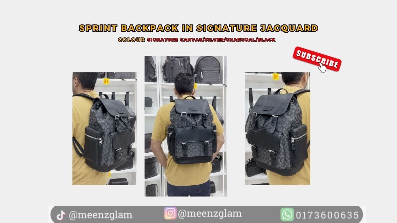 Sprint Backpack In Signature Jacquard NWT Coach CE523 Sprint Backpack In Signature Jacquard Pebble  main image 4