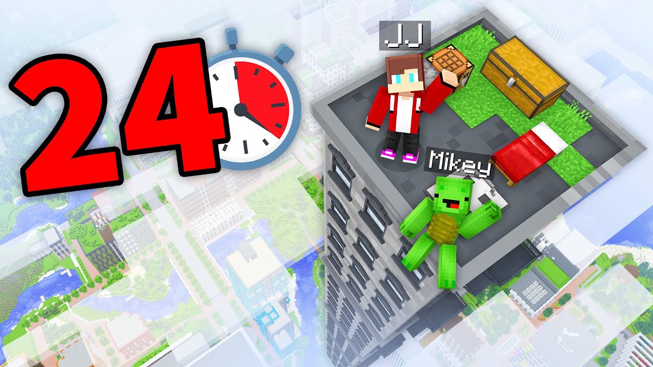 Mikey and JJ Survive 24 Hours On a ROOF Of a SKYSCRAPER in