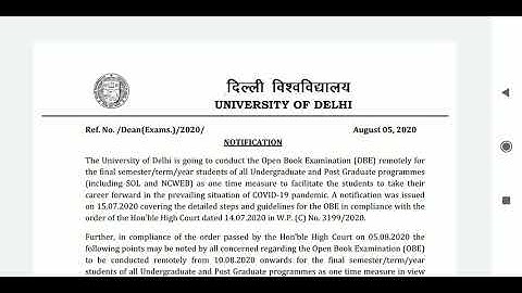 DU SOL New notification for Open book examination August 2020