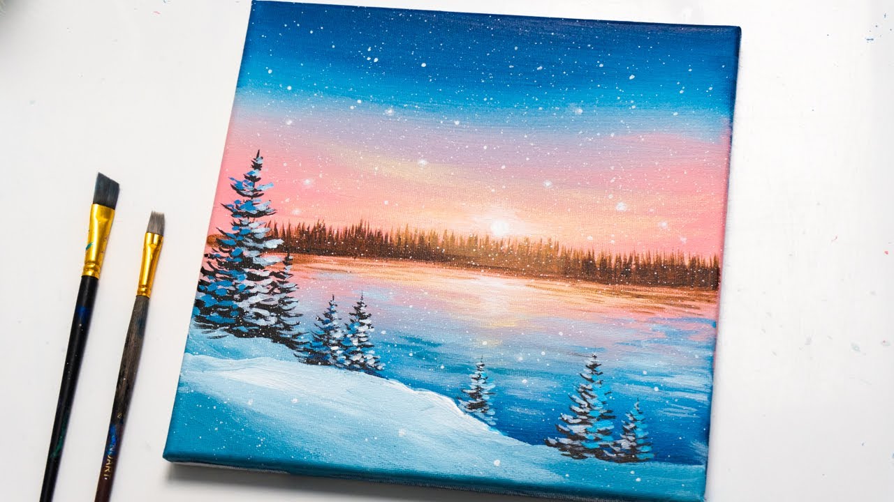 How To Paint Winter Sunset Easy Painting Step By Step For Beginners eiffel-sunset-easy-brushes-big-flat-round-medium-round-small