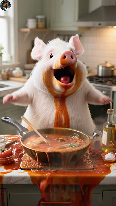 Crazy! Pig saved a girl, ended up roasted by the cat! #funny #animals #shortsfeed #cat #petsunited