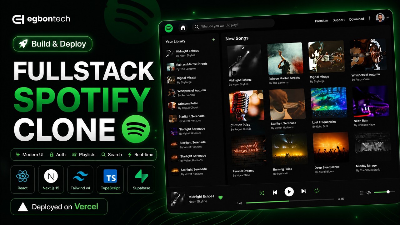 Build & Deploy a Fullstack Spotify Clone | React, Next.js 15, Tailwind v4, TypeScript & Supabase