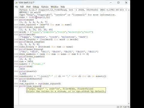 Python Shell Session - List Comprehensions