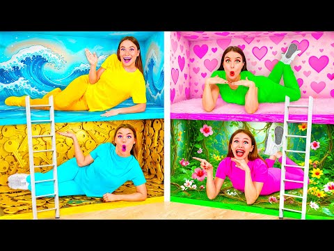 Secret Room Under the Bed Four Colors Challenge | Funny Decoration Ideas by Fun Challenge