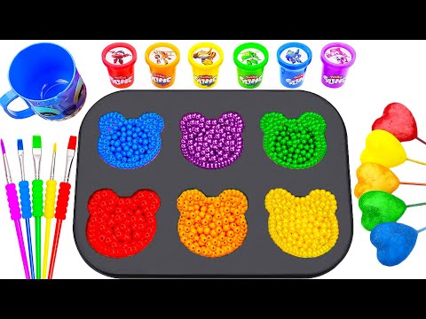 Satisfying Video | How to Make Sensory Play by Mixing Rainbow Beads with Glitter Slime Cutting ASMR