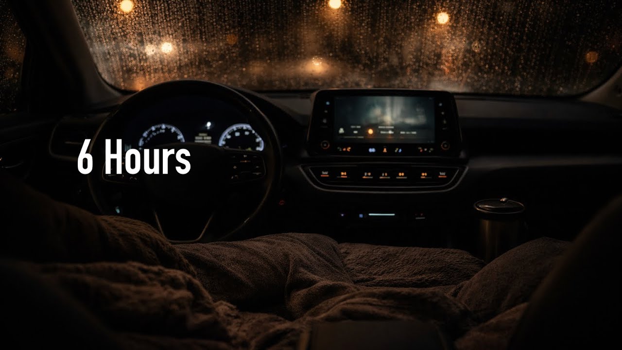 Late Night Waiting in a Car While It Rains  | 6 Hours | Focus, Relaxation & Sleep