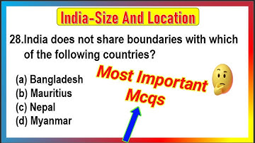Class 9 geography chapter 1 mcq | India-Size and Location mcq with Answers | Part-2