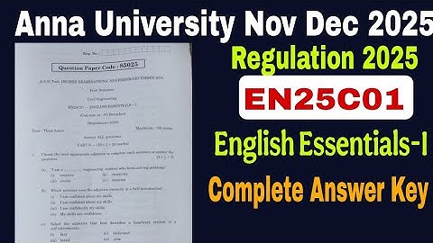 EN25C01|English Essentials-I|Complete answer key|Nov Dec 2025|Regulation 2025