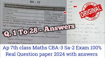 Ap 7th class Mathematics Sa2 💯real question paper 2024|7th CBA-3 Sa2 maths paper and answers 2024
