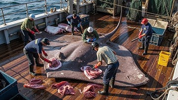 European Fishermen Catch Giant Stingray | Bigger Than a Man – Deep Sea Longline Fishing Documentary