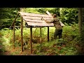 Building a Roofed shelter in the woods with Hand Tools