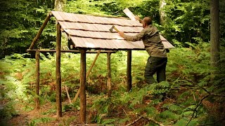 Building a Roofed shelter in the woods with Hand Tools