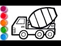 How to draw glitter Mixer Truck for kids | TOBiART