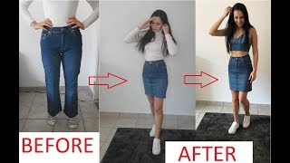 DIY DENIM SKIRT TUTORIAL - JEANS TO SKIRT REFASHION DIY DENIM SKIRT TUTORIAL - JEANS TO SKIRT REFASHION