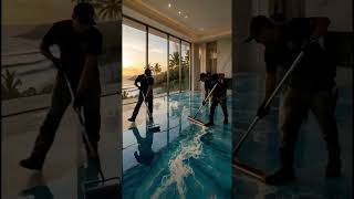English: Ocean Blue Epoxy Floor Design with AI 🌊 Stunning, realistic transformation!