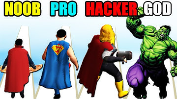 NOOB vs PRO vs HACKER vs GOD in Superhero Run Race 3D (New Update)