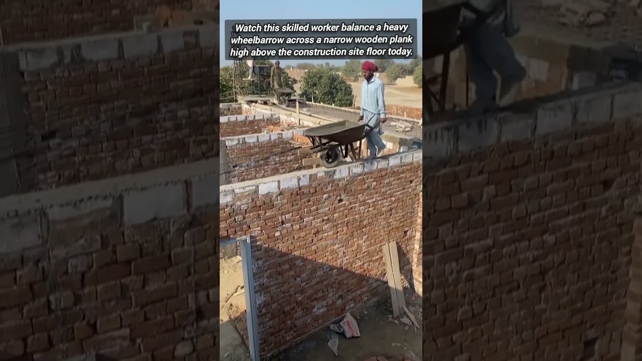 Amazing Coordination Required For Manual Labor On Top Walls